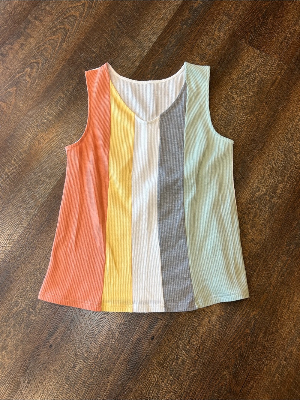 Striped Ribbed Tank Top in Coral, Yellow, White, Gray & Mint